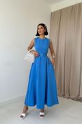 Mavi Halter Yaka Kloş Elbise resmi
